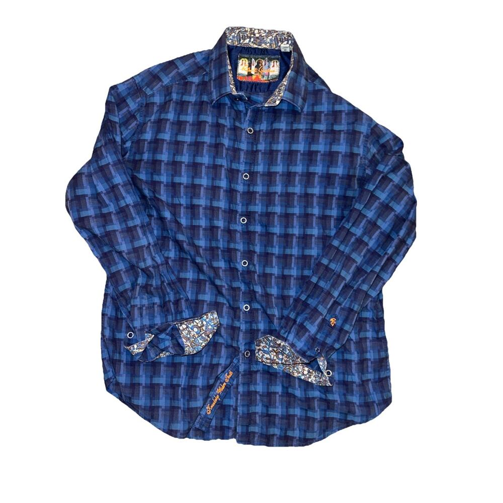 Robert Graham Men’s Med Button Up Flip Cuff RN#81913 Vintage Blue Long Sleeve
